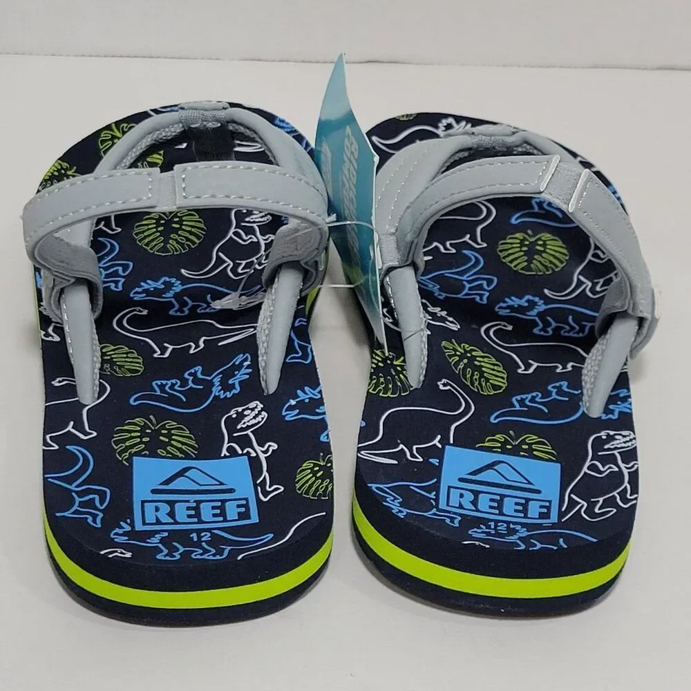 Reef Flip Flop Sandals Toddler Boy Size 12 Ahi Dino Dinosaur Gray Blue Backstrap